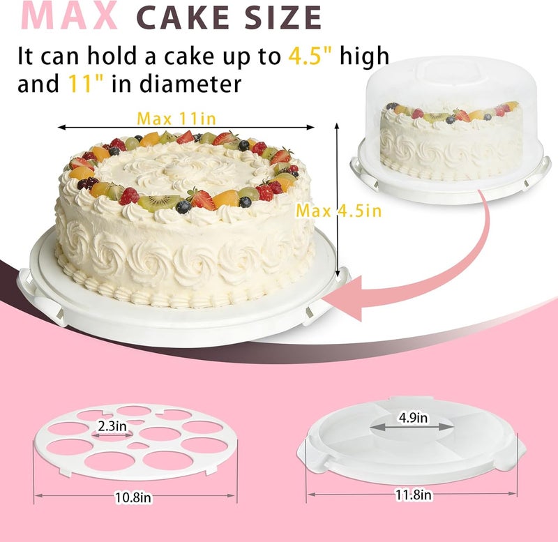 Slomg Plastic Cake Carrier with Lid and Handle, Multipurpose Cake Stand Holder Container for 11 in Cake, Round Cupcake Storage Box Serving Tray with Cover for Bundt Dessert Pie Pizza Eggs Fruit White - Image 2
